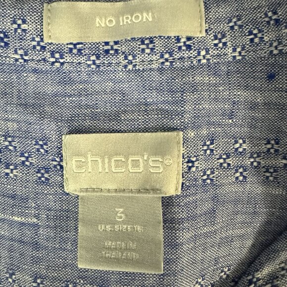 Chico's No Iron Linen Button Down Tunic Shirt Size 16 Embroidered 3/4 Sleeves - Picture 6 of 7